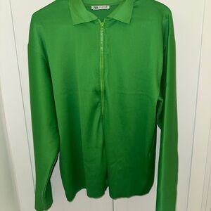 Zara Vibrant Green Zip-Up Top